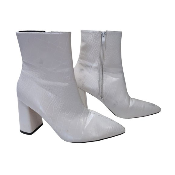 Nasty Gal Ankle Boots Booties Womens 6 White Croc Chunky Heel Pointed Toe - Picture 4 of 10